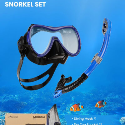 OutdoorMaster Mobula Snorkeling Gear for Adults, Diving Mask and Snorkel Set with Tempered Glass Anti-Fog, TOP Dry Snorkel for Diving Snorkeling Swimming