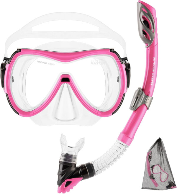 OutdoorMaster Mobula Snorkeling Gear for Adults, Diving Mask and Snorkel Set with Tempered Glass Anti-Fog, TOP Dry Snorkel for Diving Snorkeling Swimming