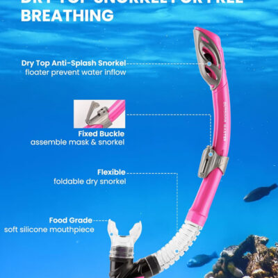 OutdoorMaster Mobula Snorkeling Gear for Adults, Diving Mask and Snorkel Set with Tempered Glass Anti-Fog, TOP Dry Snorkel for Diving Snorkeling Swimming