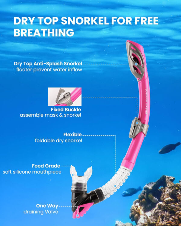OutdoorMaster Mobula Snorkeling Gear for Adults, Diving Mask and Snorkel Set with Tempered Glass Anti-Fog, TOP Dry Snorkel for Diving Snorkeling Swimming