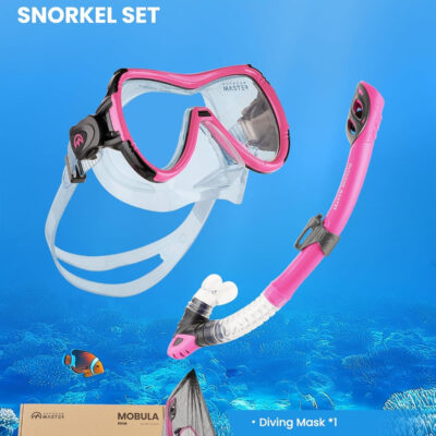 OutdoorMaster Mobula Snorkeling Gear for Adults, Diving Mask and Snorkel Set with Tempered Glass Anti-Fog, TOP Dry Snorkel for Diving Snorkeling Swimming