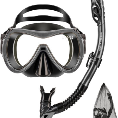 OutdoorMaster Mobula Snorkeling Gear for Adults, Diving Mask and Snorkel Set with Tempered Glass Anti-Fog, TOP Dry Snorkel for Diving Snorkeling Swimming