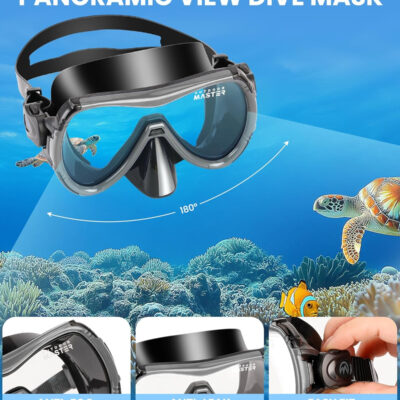 OutdoorMaster Mobula Snorkeling Gear for Adults, Diving Mask and Snorkel Set with Tempered Glass Anti-Fog, TOP Dry Snorkel for Diving Snorkeling Swimming