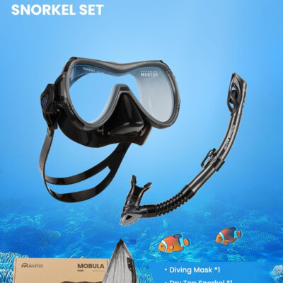 OutdoorMaster Mobula Snorkeling Gear for Adults, Diving Mask and Snorkel Set with Tempered Glass Anti-Fog, TOP Dry Snorkel for Diving Snorkeling Swimming
