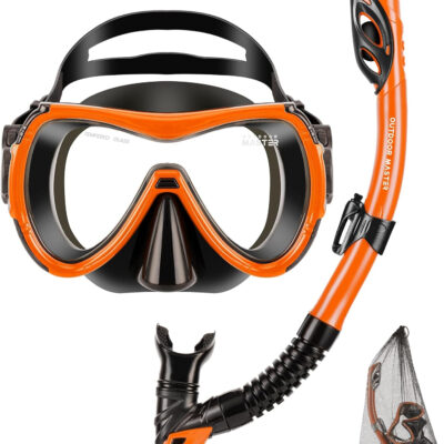 OutdoorMaster Mobula Snorkeling Gear for Adults, Diving Mask and Snorkel Set with Tempered Glass Anti-Fog, TOP Dry Snorkel for Diving Snorkeling Swimming