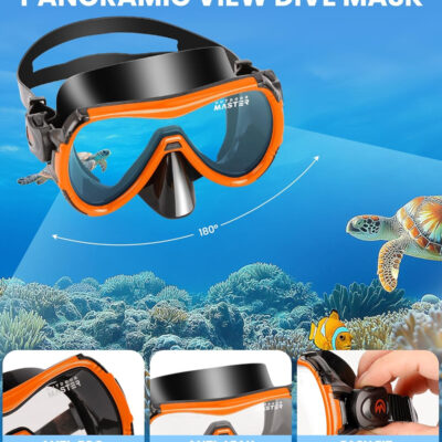 OutdoorMaster Mobula Snorkeling Gear for Adults, Diving Mask and Snorkel Set with Tempered Glass Anti-Fog, TOP Dry Snorkel for Diving Snorkeling Swimming