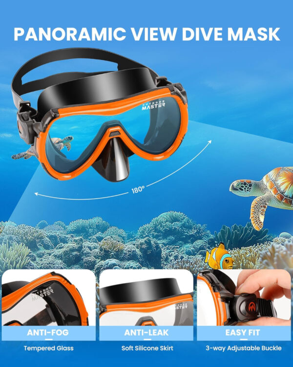 OutdoorMaster Mobula Snorkeling Gear for Adults, Diving Mask and Snorkel Set with Tempered Glass Anti-Fog, TOP Dry Snorkel for Diving Snorkeling Swimming