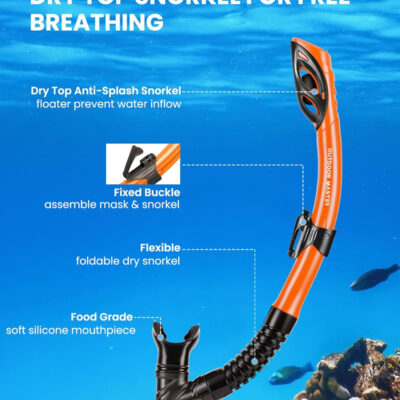 OutdoorMaster Mobula Snorkeling Gear for Adults, Diving Mask and Snorkel Set with Tempered Glass Anti-Fog, TOP Dry Snorkel for Diving Snorkeling Swimming