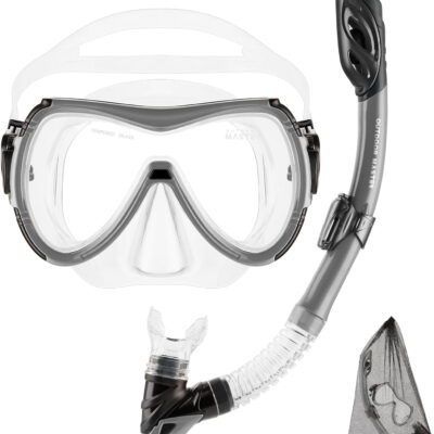 OutdoorMaster Mobula Snorkeling Gear for Adults, Diving Mask and Snorkel Set with Tempered Glass Anti-Fog, TOP Dry Snorkel for Diving Snorkeling Swimming