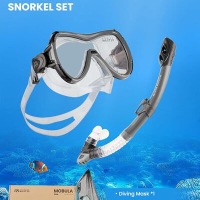 OutdoorMaster Mobula Snorkeling Gear for Adults, Diving Mask and Snorkel Set with Tempered Glass Anti-Fog, TOP Dry Snorkel for Diving Snorkeling Swimming