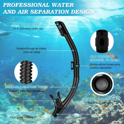 Snorkeling Gear for Adults, Dry Top Snorkel Mask Set 2 Pack Scuba Diving Mask Snorkel Gear Anti Fog Snorkeling Packages Tempered Glass Panoramic View Nose Cover