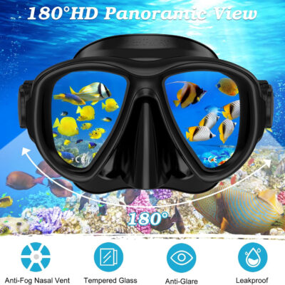 Snorkeling Gear for Adults, Dry Top Snorkel Mask Set 2 Pack Scuba Diving Mask Snorkel Gear Anti Fog Snorkeling Packages Tempered Glass Panoramic View Nose Cover
