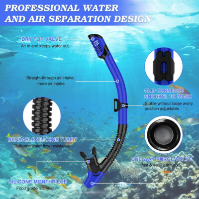Snorkeling Gear for Adults, Dry Top Snorkel Mask Set 2 Pack Scuba Diving Mask Snorkel Gear Anti Fog Snorkeling Packages Tempered Glass Panoramic View Nose Cover