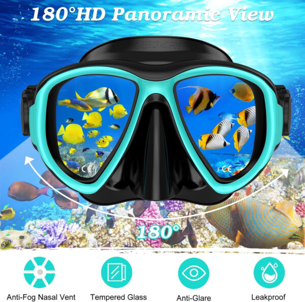 Snorkeling Gear for Adults, Dry Top Snorkel Mask Set 2 Pack Scuba Diving Mask Snorkel Gear Anti Fog Snorkeling Packages Tempered Glass Panoramic View Nose Cover