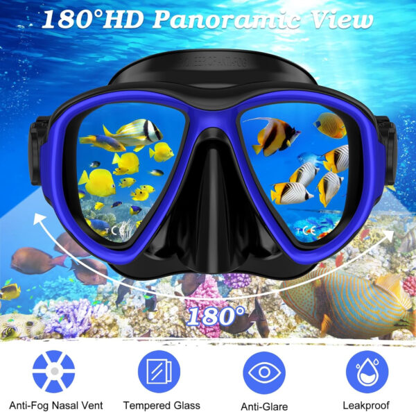 Snorkeling Gear for Adults, Dry Top Snorkel Mask Set 2 Pack Scuba Diving Mask Snorkel Gear Anti Fog Snorkeling Packages Tempered Glass Panoramic View Nose Cover