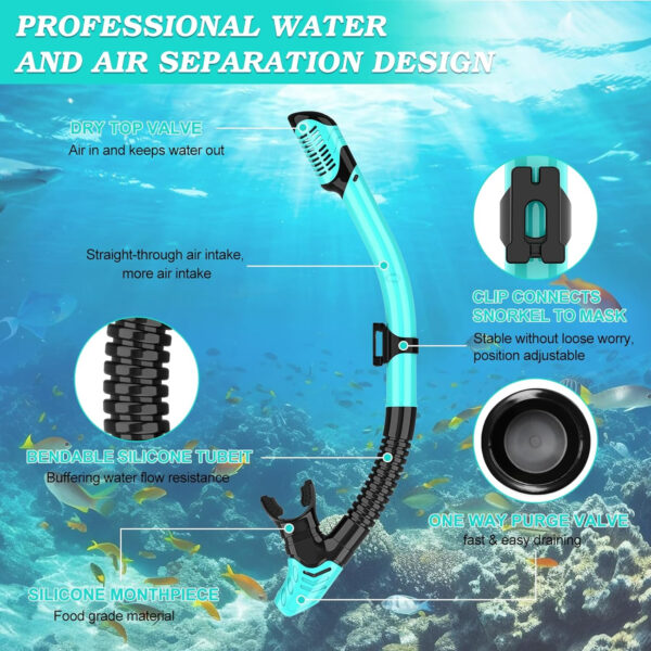 Snorkeling Gear for Adults, Dry Top Snorkel Mask Set 2 Pack Scuba Diving Mask Snorkel Gear Anti Fog Snorkeling Packages Tempered Glass Panoramic View Nose Cover