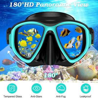 Snorkeling Gear for Adults, Dry Top Snorkel Mask Set 2 Pack Scuba Diving Mask Snorkel Gear Anti Fog Snorkeling Packages Tempered Glass Panoramic View Nose Cover