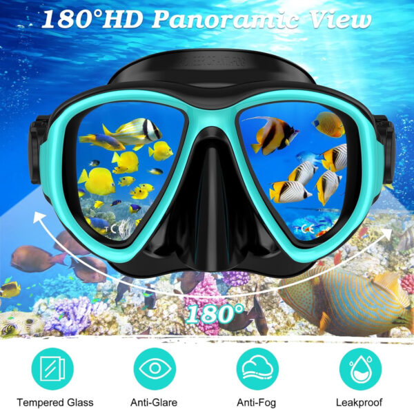 Snorkeling Gear for Adults, Dry Top Snorkel Mask Set 2 Pack Scuba Diving Mask Snorkel Gear Anti Fog Snorkeling Packages Tempered Glass Panoramic View Nose Cover