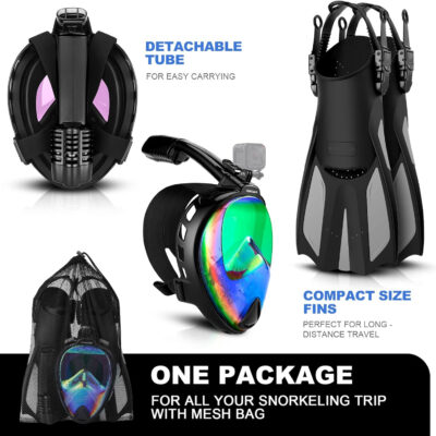 689c3571b95aadc38642f12a6929f04714427d6060325e8270819.jpg Odoland Snorkeling Packages for Adults & Youth, Full Face Snorkel Mask with Camera Mount, Adjustable Swim Fins, Mesh Bag, Anti-Fog Anti-Leak Scuba Diving Gear for Men & Women