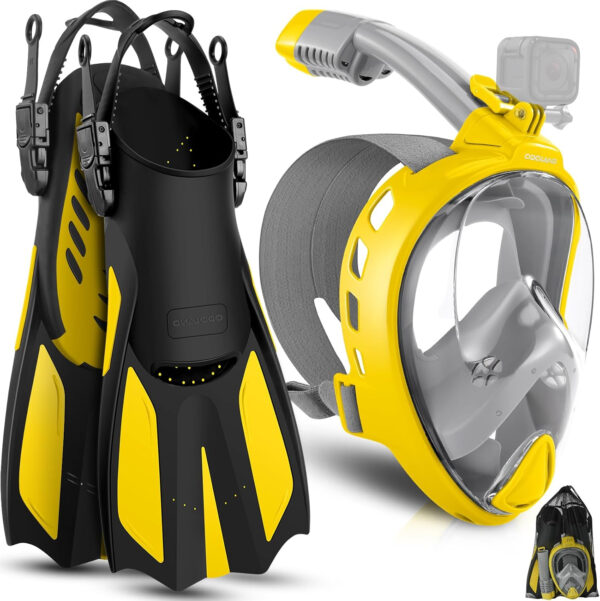 689c3581e84a6fcd6e8d32d485f3652cdbdbaca8c81b53fc7ff4b.jpg Odoland Snorkeling Packages for Adults & Youth, Full Face Snorkel Mask with Camera Mount, Adjustable Swim Fins, Mesh Bag, Anti-Fog Anti-Leak Scuba Diving Gear for Men & Women