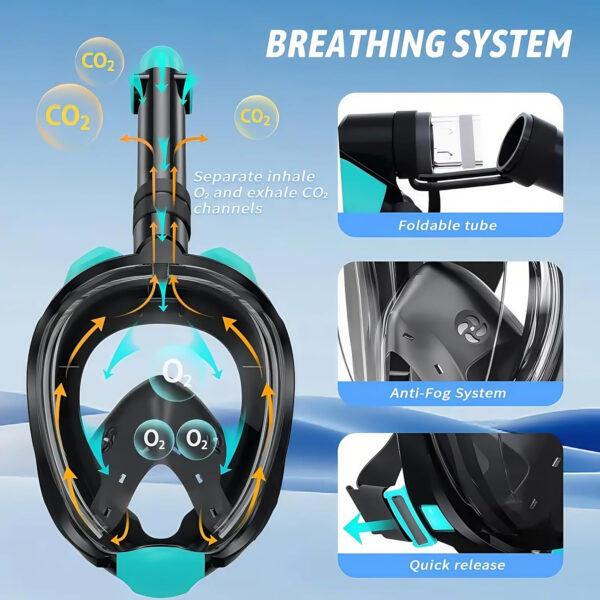 Snorkeling Gear for Adults: Dry Top Full Face Snorkel Mask & Adjustable Swim Fins Snorkel Set,Panoramic View,Safe Breathing System Anti-Leak Anti-Fog