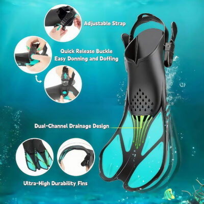 Snorkeling Gear for Adults: Dry Top Full Face Snorkel Mask & Adjustable Swim Fins Snorkel Set,Panoramic View,Safe Breathing System Anti-Leak Anti-Fog