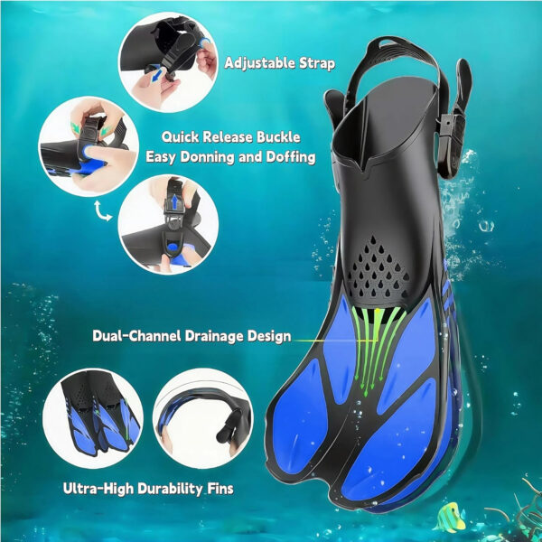 Snorkeling Gear for Adults: Dry Top Full Face Snorkel Mask & Adjustable Swim Fins Snorkel Set,Panoramic View,Safe Breathing System Anti-Leak Anti-Fog