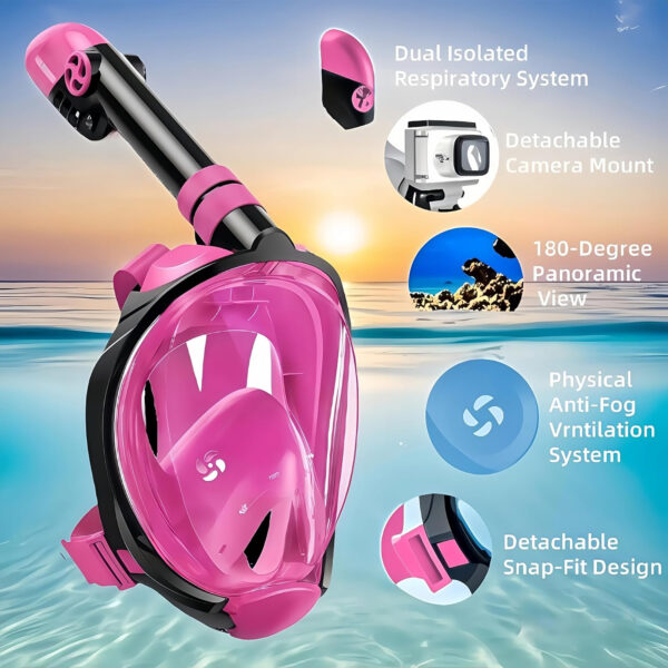 Snorkeling Gear for Adults: Dry Top Full Face Snorkel Mask & Adjustable Swim Fins Snorkel Set,Panoramic View,Safe Breathing System Anti-Leak Anti-Fog