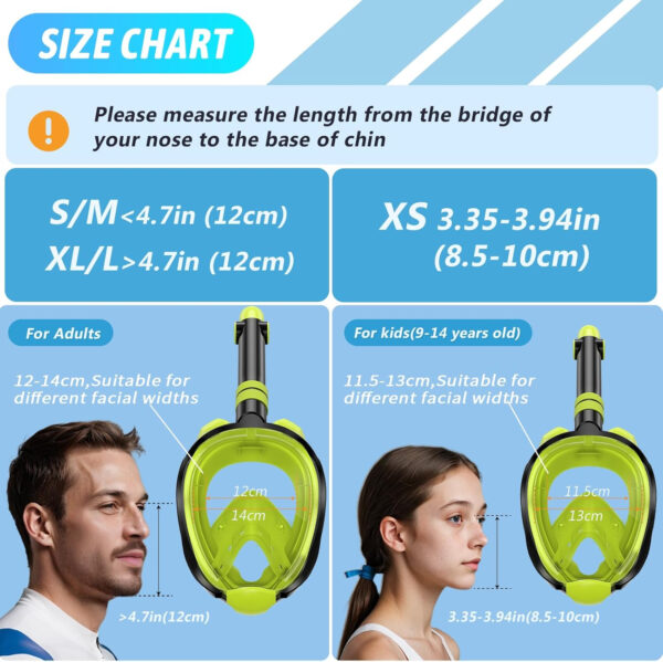 Greatever G2 Adults Kids Full Face Snorkel Mask 2 Pcs,Snorkeling Gear with Latest Dry Top System,Foldable 180 Degree Panoramic View,Safe Breathing,Anti-Leak&Anti-Fog Snorkeling Mask with Camera Mount