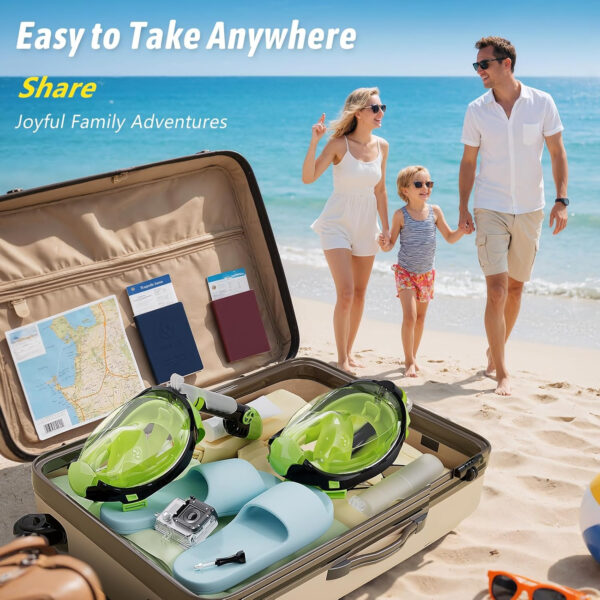 Greatever G2 Adults Kids Full Face Snorkel Mask 2 Pcs,Snorkeling Gear with Latest Dry Top System,Foldable 180 Degree Panoramic View,Safe Breathing,Anti-Leak&Anti-Fog Snorkeling Mask with Camera Mount