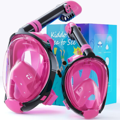 Greatever G2 Adults Kids Full Face Snorkel Mask 2 Pcs,Snorkeling Gear with Latest Dry Top System,Foldable 180 Degree Panoramic View,Safe Breathing,Anti-Leak&Anti-Fog Snorkeling Mask with Camera Mount
