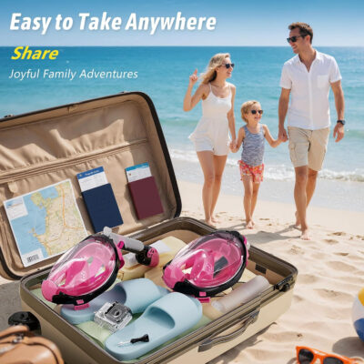 Greatever G2 Adults Kids Full Face Snorkel Mask 2 Pcs,Snorkeling Gear with Latest Dry Top System,Foldable 180 Degree Panoramic View,Safe Breathing,Anti-Leak&Anti-Fog Snorkeling Mask with Camera Mount