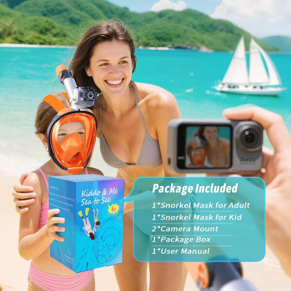 Greatever G2 Adults Kids Full Face Snorkel Mask 2 Pcs,Snorkeling Gear with Latest Dry Top System,Foldable 180 Degree Panoramic View,Safe Breathing,Anti-Leak&Anti-Fog Snorkeling Mask with Camera Mount