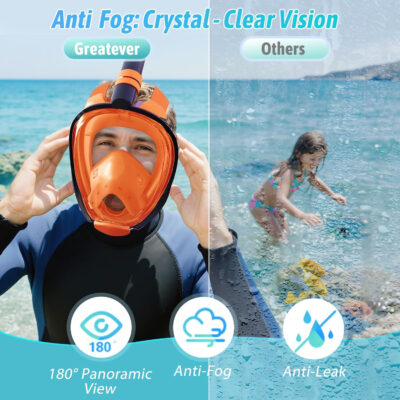 Greatever G2 Adults Kids Full Face Snorkel Mask 2 Pcs,Snorkeling Gear with Latest Dry Top System,Foldable 180 Degree Panoramic View,Safe Breathing,Anti-Leak&Anti-Fog Snorkeling Mask with Camera Mount