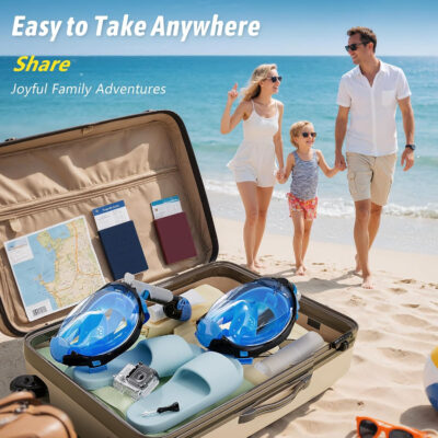 Greatever G2 Adults Kids Full Face Snorkel Mask 2 Pcs,Snorkeling Gear with Latest Dry Top System,Foldable 180 Degree Panoramic View,Safe Breathing,Anti-Leak&Anti-Fog Snorkeling Mask with Camera Mount