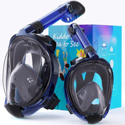 Greatever G2 Adults Kids Full Face Snorkel Mask 2 Pcs,Snorkeling Gear with Latest Dry Top System,Foldable 180 Degree Panoramic View,Safe Breathing,Anti-Leak&Anti-Fog Snorkeling Mask with Camera Mount