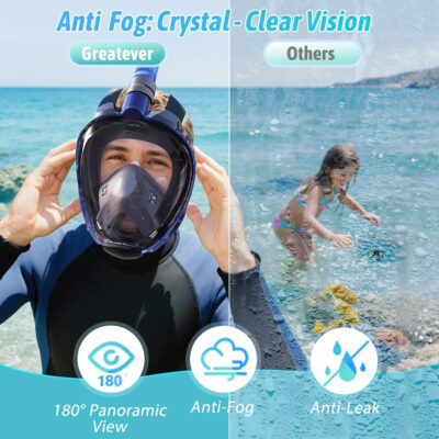 Greatever G2 Adults Kids Full Face Snorkel Mask 2 Pcs,Snorkeling Gear with Latest Dry Top System,Foldable 180 Degree Panoramic View,Safe Breathing,Anti-Leak&Anti-Fog Snorkeling Mask with Camera Mount