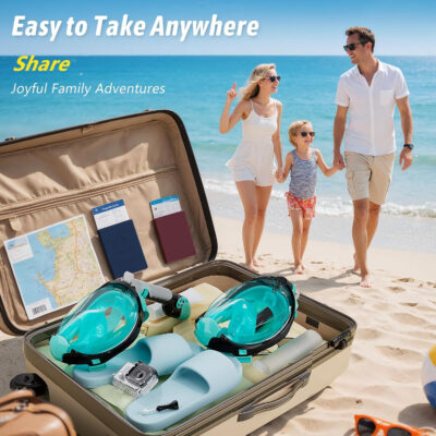 Greatever G2 Adults Kids Full Face Snorkel Mask 2 Pcs,Snorkeling Gear with Latest Dry Top System,Foldable 180 Degree Panoramic View,Safe Breathing,Anti-Leak&Anti-Fog Snorkeling Mask with Camera Mount