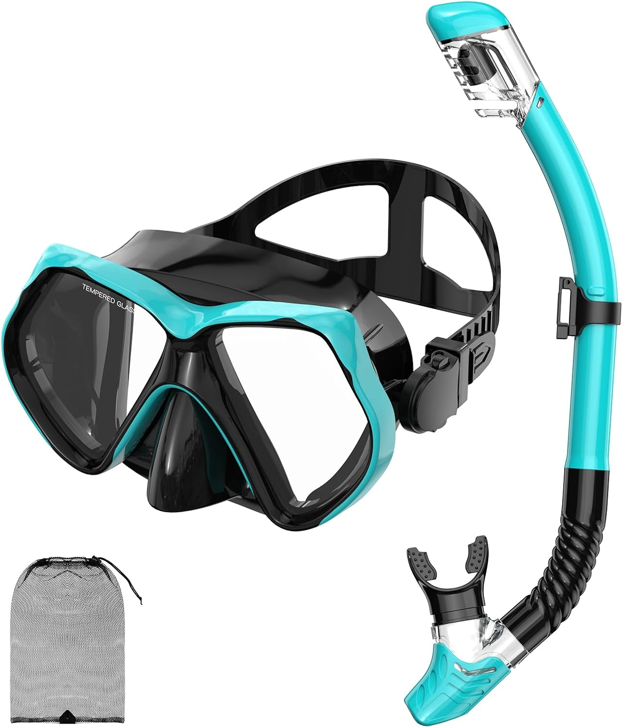 Snorkeling Gear for Adults, Snorkel Set Scuba Diving mask Dry-Top, Adult Swimming Goggles w/Nose Cover, HD Tempered Glass Panoramic Anti-Leak Anti-Fog, Travel Snorkeling Packages