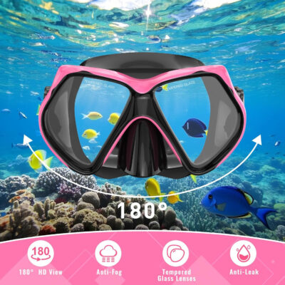Snorkeling Gear for Adults, Snorkel Set Scuba Diving mask Dry-Top, Adult Swimming Goggles w/Nose Cover, HD Tempered Glass Panoramic Anti-Leak Anti-Fog, Travel Snorkeling Packages