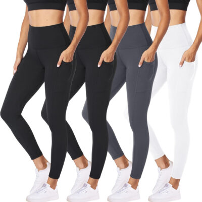 NexiEpoch 4 Pack Leggings for Women - High Waisted Tummy Control Soft Black Capri Yoga Pants with Pockets for Workout