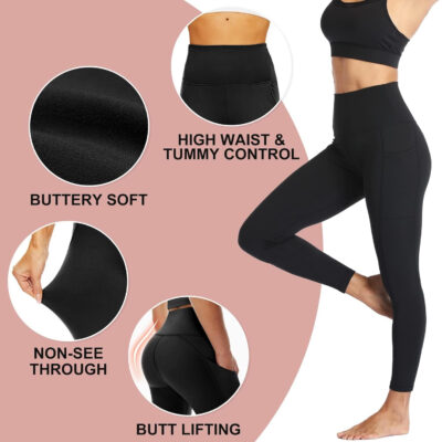NexiEpoch 4 Pack Leggings for Women - High Waisted Tummy Control Soft Black Capri Yoga Pants with Pockets for Workout