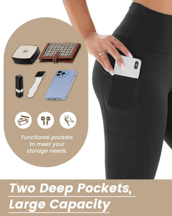 NexiEpoch 4 Pack Leggings for Women - High Waisted Tummy Control Soft Black Capri Yoga Pants with Pockets for Workout