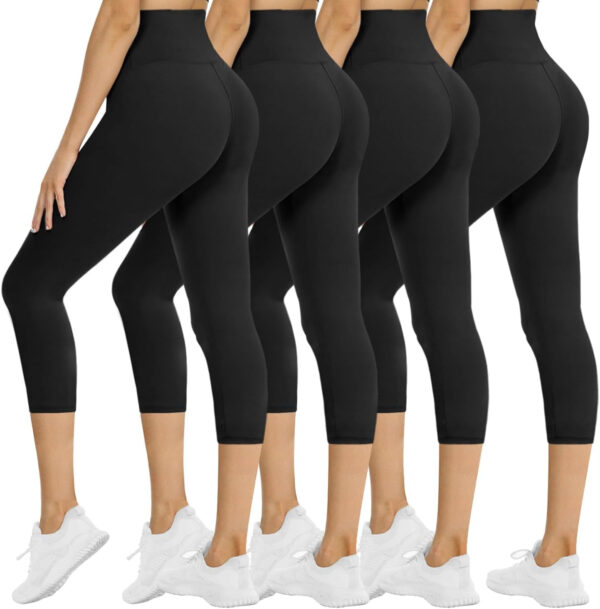 NexiEpoch 4 Pack Leggings for Women - High Waisted Tummy Control Soft Black Capri Yoga Pants with Pockets for Workout