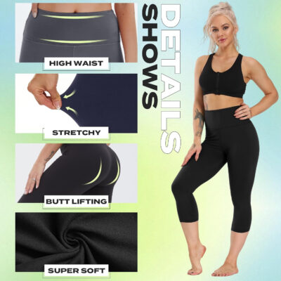 NexiEpoch 4 Pack Leggings for Women - High Waisted Tummy Control Soft Black Capri Yoga Pants with Pockets for Workout