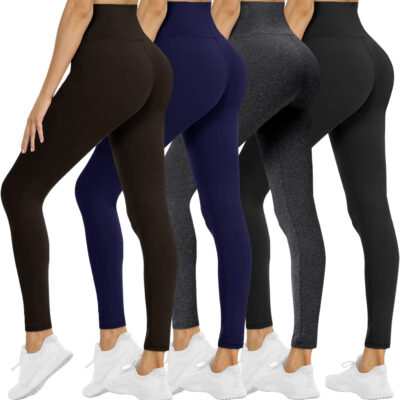 NexiEpoch 4 Pack Leggings for Women - High Waisted Tummy Control Soft Black Capri Yoga Pants with Pockets for Workout