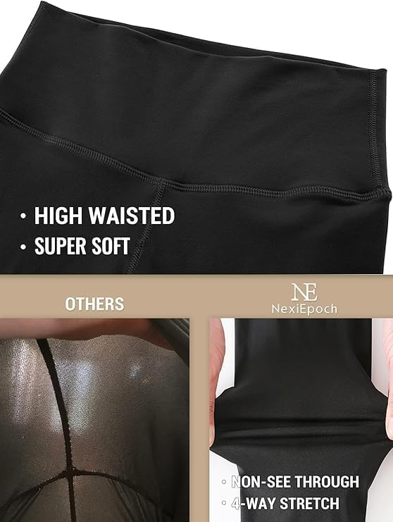 NexiEpoch 4 Pack Leggings for Women - High Waisted Tummy Control Soft Black Capri Yoga Pants with Pockets for Workout