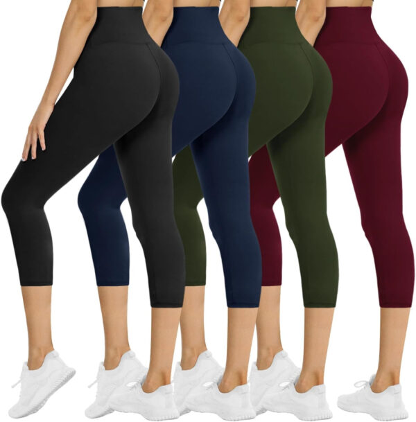 NexiEpoch 4 Pack Leggings for Women - High Waisted Tummy Control Soft Black Capri Yoga Pants with Pockets for Workout