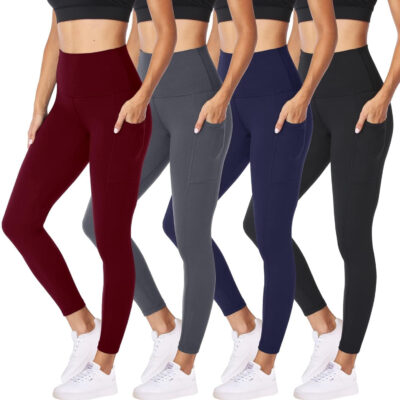 NexiEpoch 4 Pack Leggings for Women - High Waisted Tummy Control Soft Black Capri Yoga Pants with Pockets for Workout