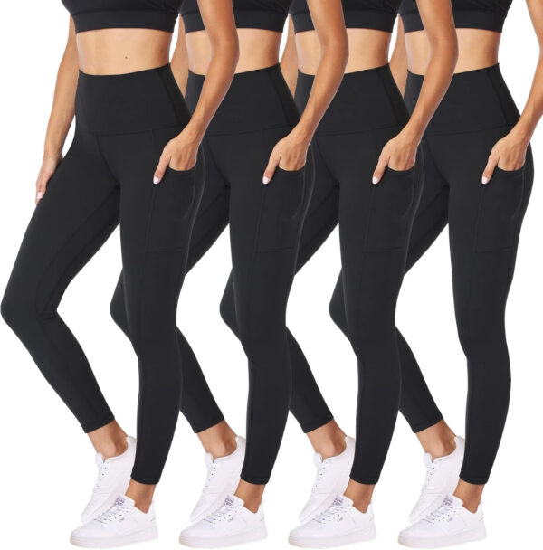 NexiEpoch 4 Pack Leggings for Women - High Waisted Tummy Control Soft Black Capri Yoga Pants with Pockets for Workout